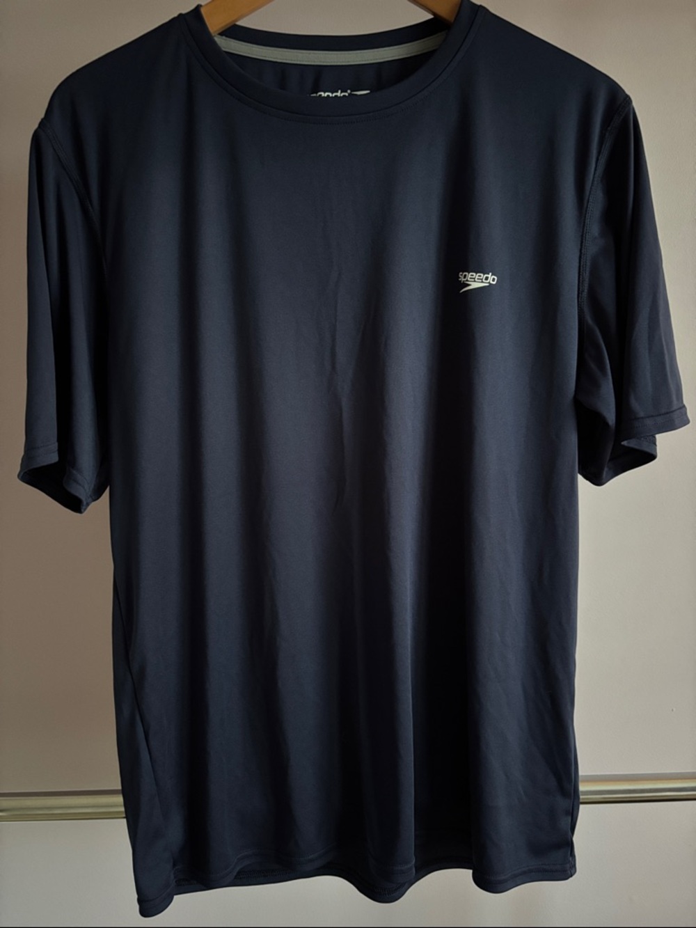 Speedo Men's Navy Short-Sleeve Rash Guard Shirt with Small Logo